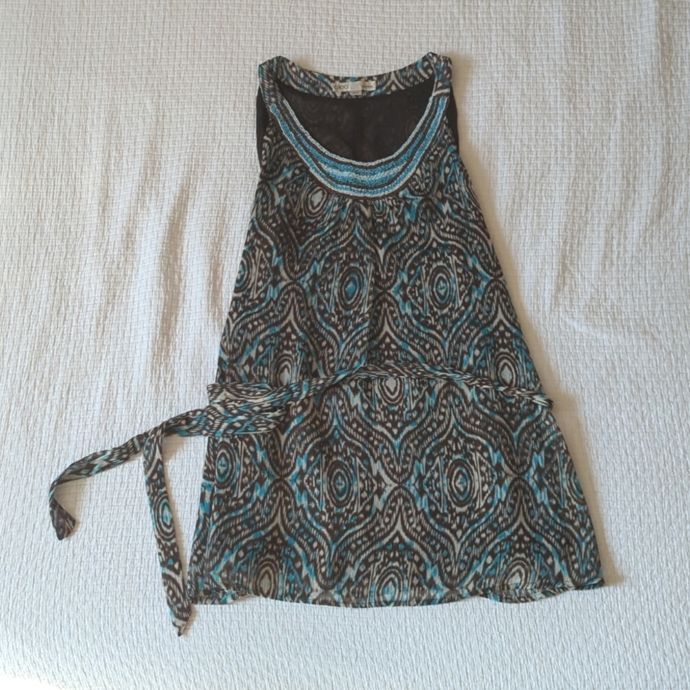 Cleo Women's Petite Medium Flowy Tank with Beading & Wrap Ties